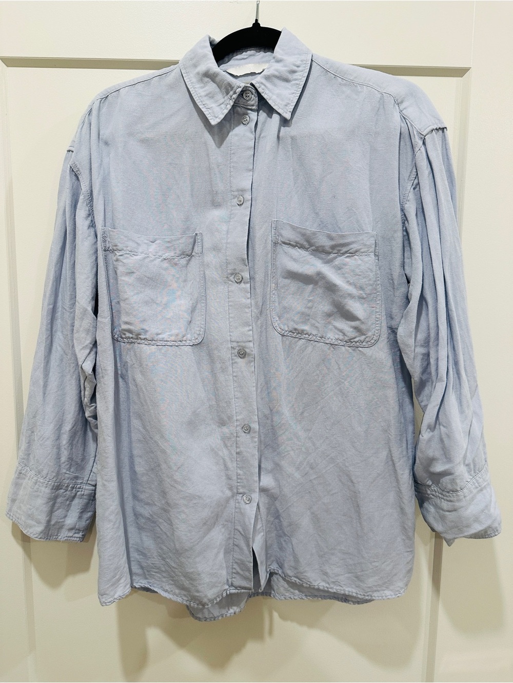 H&M Oversized Linen Light Blue Button-Up Shirt